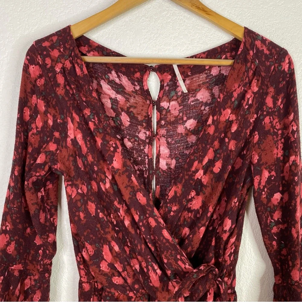 Free People Red Floral All The Right Ruffles Playsuit Romper